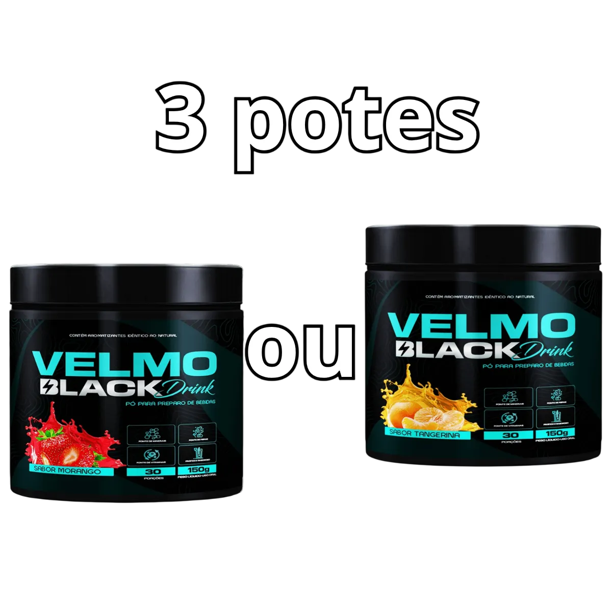 Velmo Black Drink 3 Meses - Morango🍓 ou Tangerina🍊